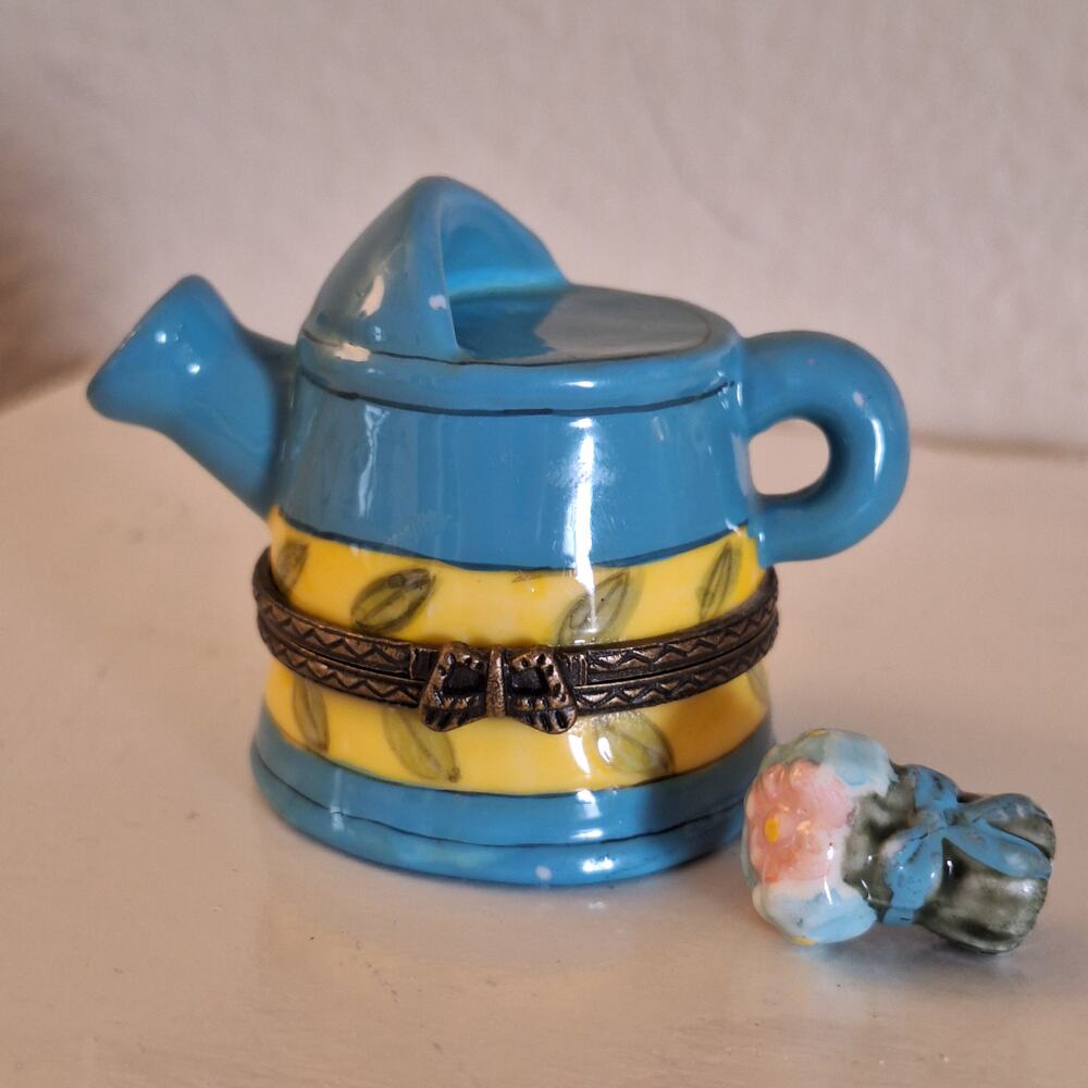 Watering can Hinged Box with small flower charm Trinket Box cottagecore garden